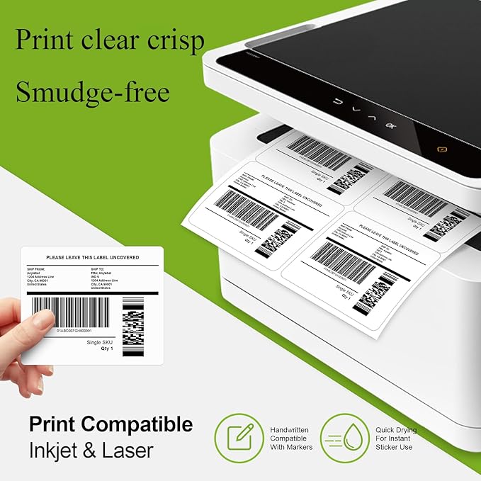 3-1/3" x 4" Shipping Address Labels for Laser & Inkjet Printer - 6 Per Page Mailing Labels for Packages Permanent Adhesive, 6 up 3-1/3" x 4" Stickers Paper (100 Sheets, 600 Labels)