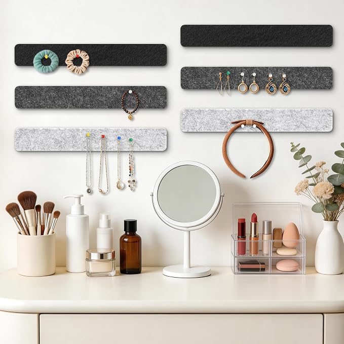 DOLLAR BOSS 10-Pack 13"x2" Felt Board Strips, Classic Grayscale | Small Cork Board for Walls, Alternative Bulletin Pin Board, Bar Strip, For Office Home Door Fridge, Includes 40 Pins