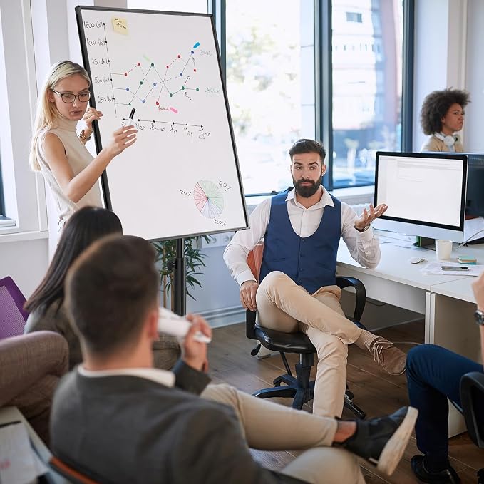 Mobile Whiteboard 40x26 Inches White Board Dry Erase Board on Wheels | Height Adjustable, Magnetic Surface, Dry Erase, With Stand, Ideal for Classroom, Office, School, Home, Homeschooling, Teacher