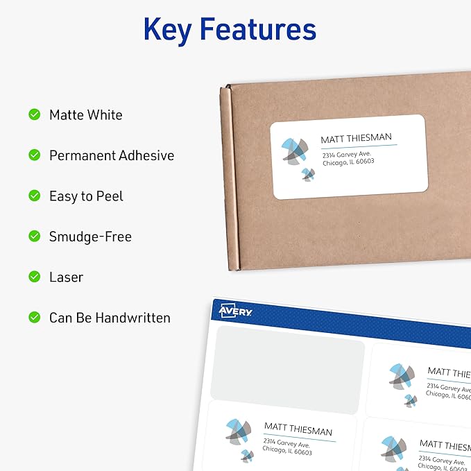 Avery Half-Sheet Printable Shipping Labels, 5.5" x 8.5" Customizable Stickers, White, 1,000 Blank Mailing Labels, Great for Mailing, Shipping, Organizing, and More (2-Pack of 5912)