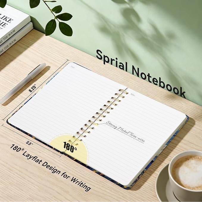 Lined Spiral Journal Notebook, A5 College Ruled Spiral Notebook for Women, Hardcover with Elegant Design for Work and Note-Taking, 5.5 * 8.25 inch, 160 Pages, Star Cat