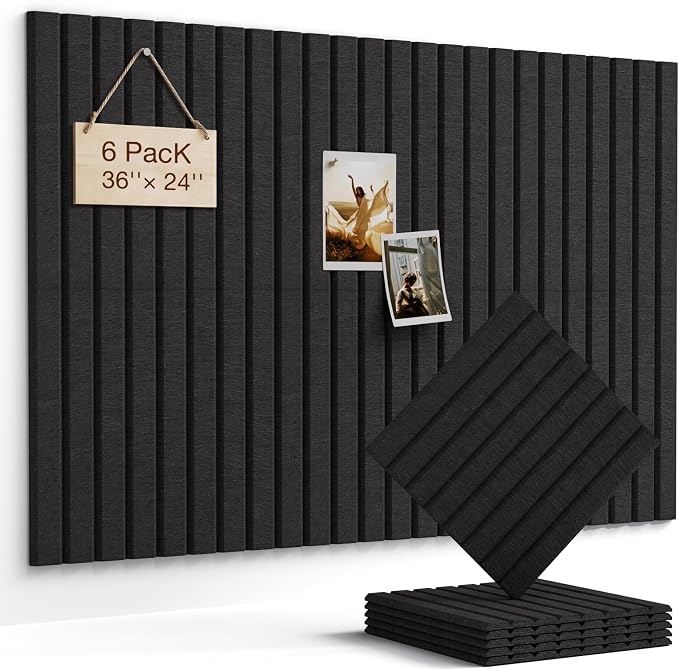 Felt Bulletin Board 36"×24" Cork Board with 30 Adhesive Tabs Black | 6 Pack Cork Boards for Office, Pin Boards For Walls, Use in Bedroom Home Classroom Decor