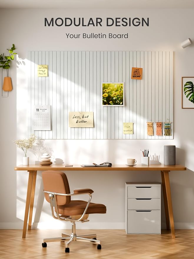 Bumusty 36"x 24" Large Felt Bulletin Board Tiles,Cold White | 6-Pack Cork Board Alternative, Wall Decor, 30 Pushpins, 30 Adhesive Tabs, Vision Board, Office, Classroom, Home, Dorm