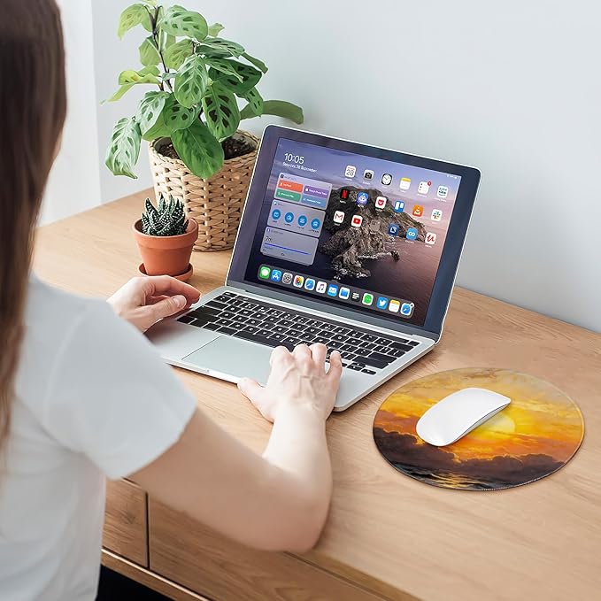Round Mouse pad, high-end Texture, Sewn Edge Design, Anti-Slip Rubber Base. 8.6 x 8.6 inches (Ocean Sun)