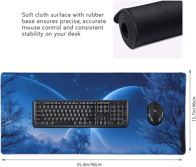 XXL Gaming Mouse Pad 35.4x15.7 Inch, Large Extended Desk Mat | Mousepad with Blue Meteor Design, Non-Slip Rubber Base, Water-Resistant Surface and Stitched Edges for Gaming, Office & Home