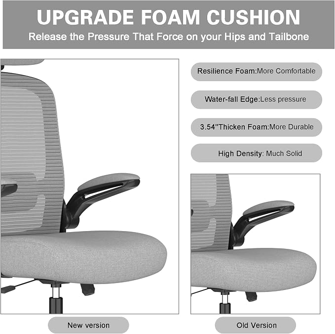 Mimoglad Office Chair, High Back Ergonomic Desk Chair with Adjustable Lumbar Support and Headrest, with flip-up Armrests for Guitar Playing, 5 Years Warranty (Modern, Dim Gray(Black Frame))