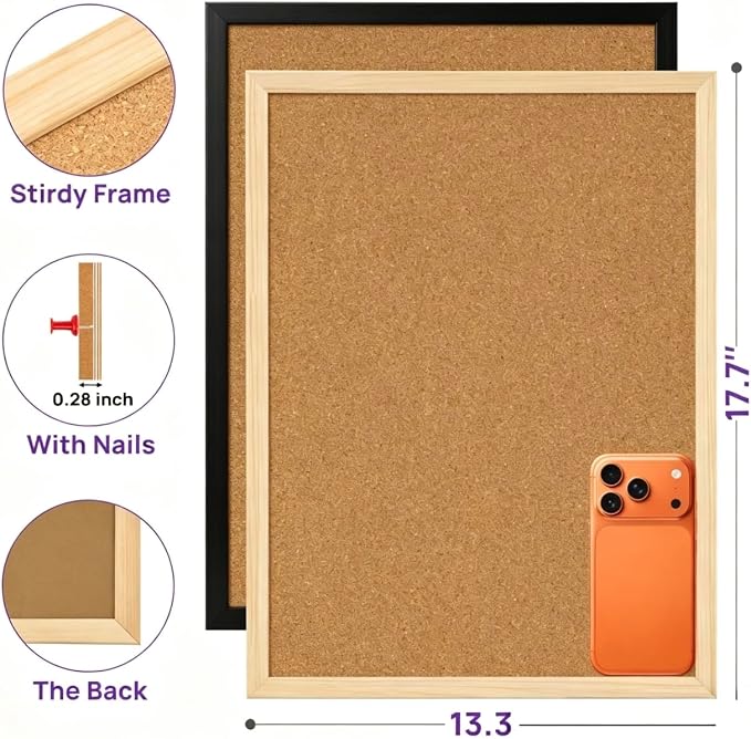 2 Pcs Small Cork Board, 17.7''x13.3'', Wooden Black Framed | Bulletin Board, Vision Board Supplies, Prayer Board, for Photos, for Office, Home, School, for Notes, Memos