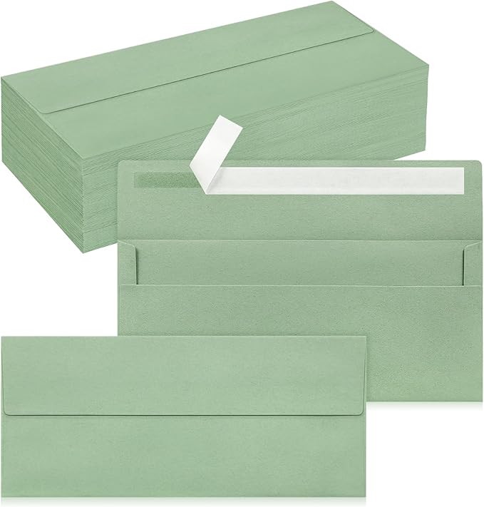 100 Pack #10 Sage Green Envelopes Letter Size Self Seal Business Envelopes | Security Mailing Envelopes, 4 1/8 x 9 1/2 Inches
