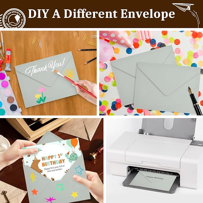 50 Pack A7 Envelopes, Gray Greeting Card Envelopes Self Seal, 5.24 x 7.24 in Envelopes for Birthday Graduation Baby Shower Wedding Invitation Cards