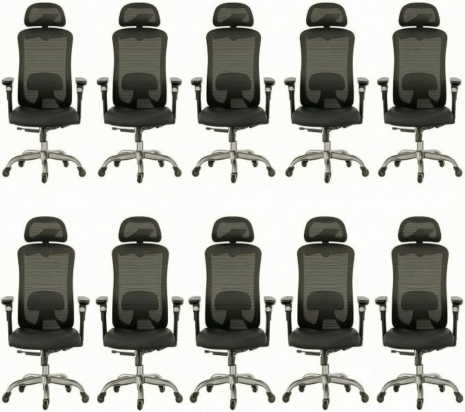 HUANUO Ergonomic Office Chair with 6D Armrest, Seat Depth Adjustment, Lumbar Support, Quiet Rubber Caster, High Back Mesh Gaming Chair with 3D Headrest, Big and Tall Chair for Home Office, Pack of 10