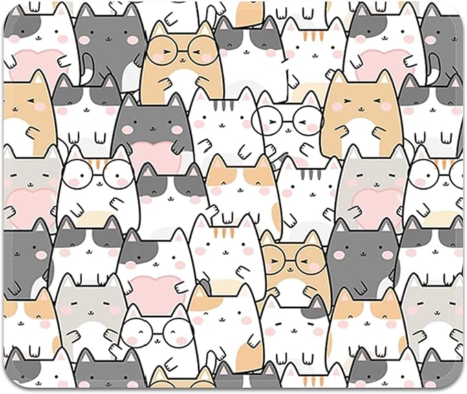 Mouse Pad with Stitched Edges - Cute Cat Mousepad for Women, 9.25 x 7.75 inch Washable Square Desk Pad, Non-Slip Rubber Base, Office Home Laptop Accessories - Cute Cats