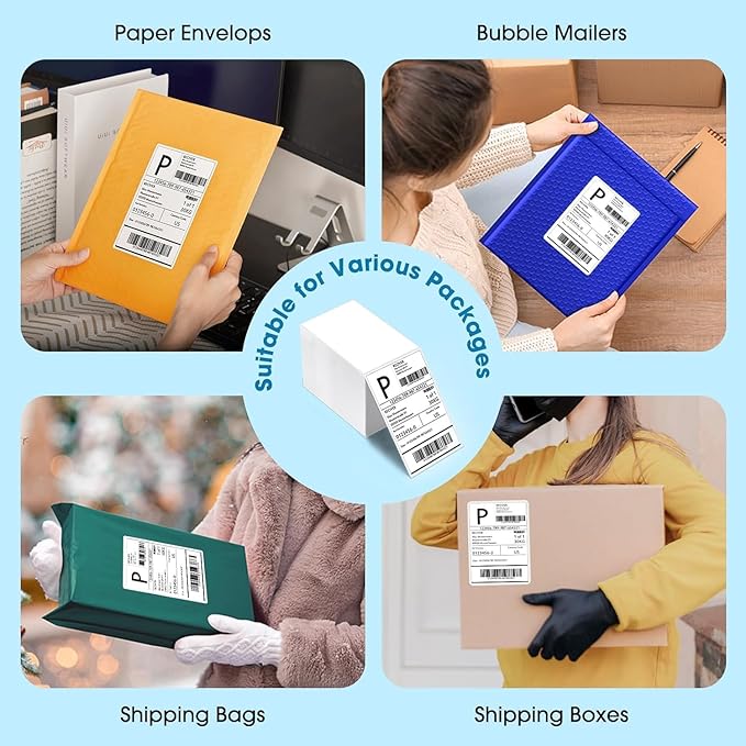 Fuxury Thermal Labels 4x6 4000 Labels Fanfold Direct Shipping Label with Perforated and Strong Adhesive Mailing Stickers Paper Thermal Printer Sticker for Most Printer Shipping Supplies