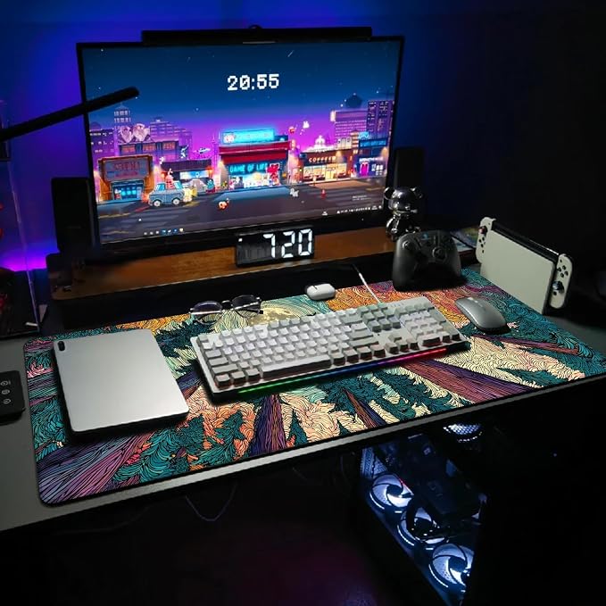 Extended Gaming Mouse Pad, Large Mouse Mat 3 mm Nature Rubber Base Mousepad with Stitched Edges, Non-Slip Desk Mat for Office Home Great Gift 31.5x11.8 Inch (Starry Forest 2)