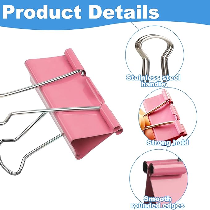 40-Pack Colorful Binder Clips, Assorted Sizes (4 Sizes) Metal Paper Clips, Strong-Binder Clamps for Home Office School, Organizing Documents, Crafts, Cable Management and Chip-Bag Sealer