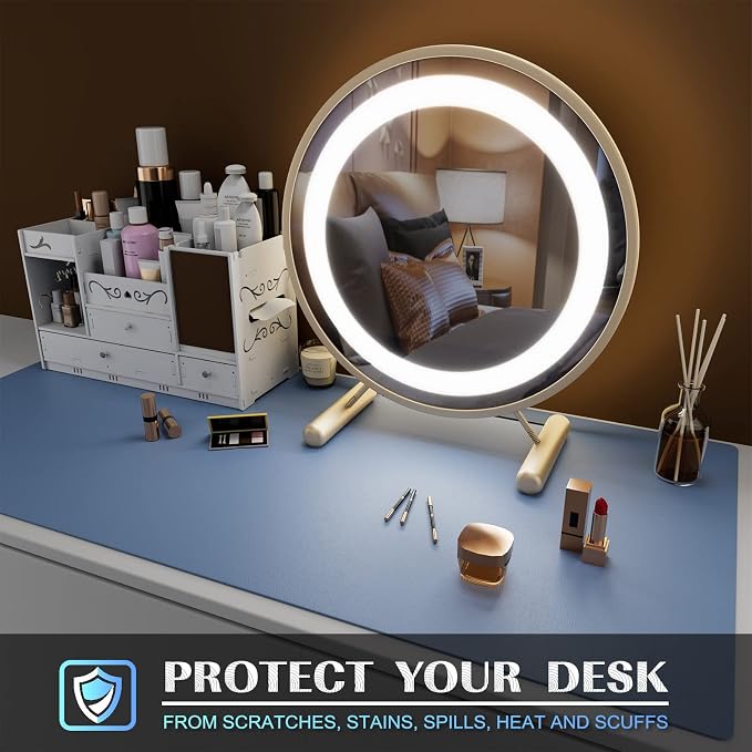 K KNODEL Extra Large Desk Mat, Leather Mouse Pad (35.4"x17", Lake Blue) | Desk Pad, Keyboard Pad, Computer and Laptop Mat, Desktop Protector and Cover, Writing Pad and Blotter for Home Office