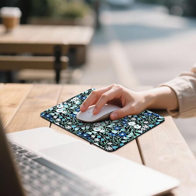 Mouse Pad for Desk with Stitched Edge, Premium Cute Washable Mouse Pads. Computer Mousepad with Non-Slip Rubber Base, Mousepads for Laptop, 9.25x7.75x0.12 inch (Midnight Vines)
