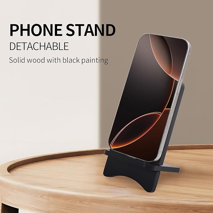 Solid Wood Simple Phone Stand, Desktop Stand,Tablets Tablet Display Stand, Compatible with All Phones (Black Wood)