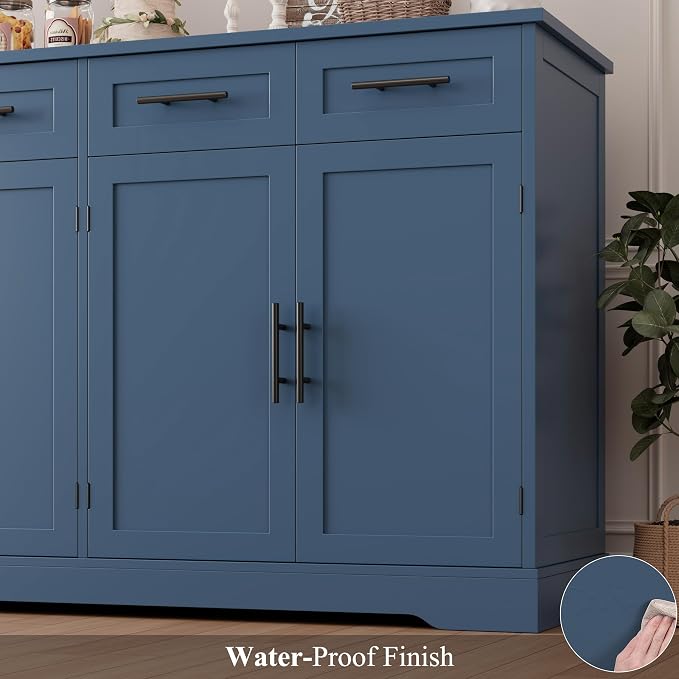 HOSTACK 60" W Sideboard Buffet Cabinet with Storage, Kitchen Cabinet, Blue | 36" Tall Kitchen Buffet Storage Cabinet with 4 Drawers, Large Coffee Bar Cabinet, Modern Buffet Table for Dining Living Room