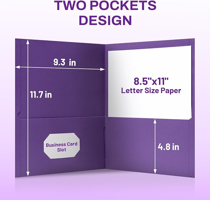 SUNEE Folders with Pockets(25 Pack, Purple), 2 Pocket Folders Fit Letter Size Paper, Paper File Folder for School Office Home Business