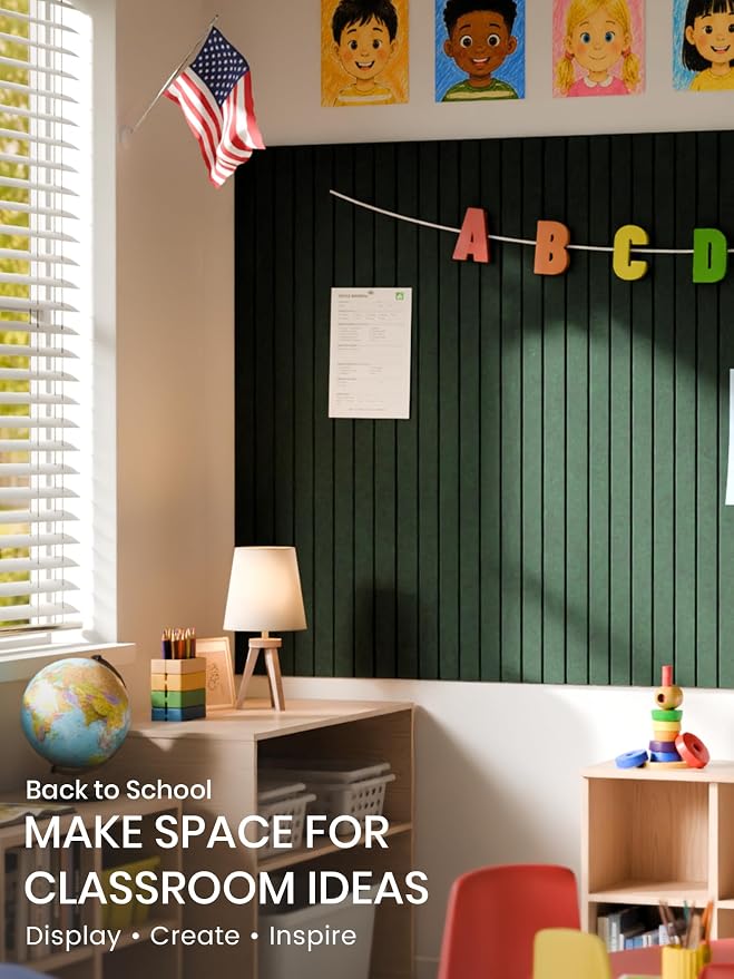 Bumusty 36"x 24" Large Felt Bulletin Board Tiles,Pine Green | 6-Pack Cork Board Alternative, Wall Decor, 30 Pushpins, 30 Adhesive Tabs, Vision Board, Office, Classroom, Home, Dorm