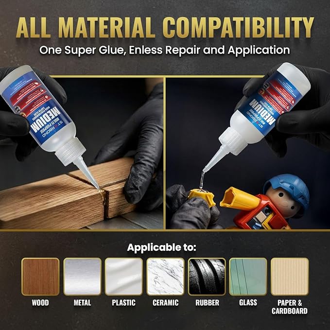 Starbond Medium Super Glue Pro Kit (2 oz) – Strong, Fast, All-Purpose CA Glue (Cyanoacrylate Adhesive) – with Anti-Clog Cap, Precision Tips & Extra Nozzles for Woodworking, Quick Fixes & Hobby Models
