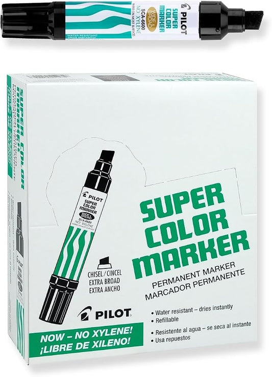 PILOT Super Color Jumbo Permanent Markers, Xylene-Free Black Ink, 12-Pack