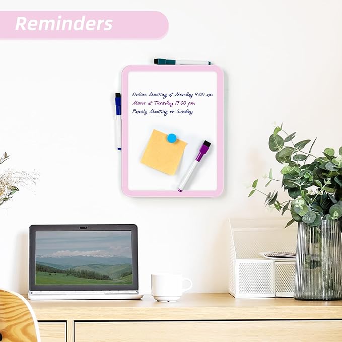 VUSIGN Small White Board Dry Erase, 8.5'' x 11'' Magnetic Dry Erase Board, Mini Whiteboard with Markers for Students, Fridge, Wall, Locker, Pink (Pack of 3)