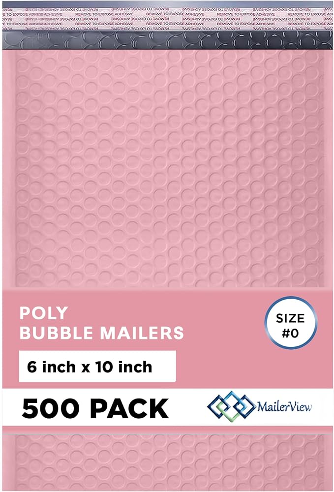 Light Pink Bubble Mailers 6x10, Poly Padded Envelopes #0, 500 Pack | Fits Cards, CDs & Small Items, Self-Seal Closure, Cushioned Protection, Water-Resistant Poly, Bulk Pack for Small Business