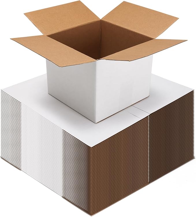 CRUGLA 5x5x5 White Shipping Boxes Set of 50, White Corrugated Cardboard Boxes for Small Business Shipping Mailing Packing