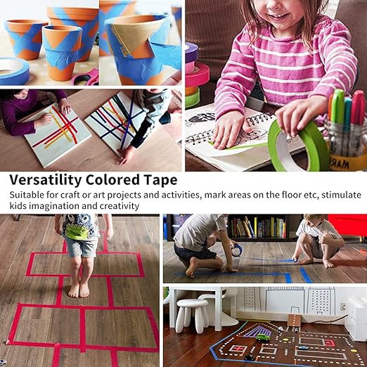Colored Masking Tape, Color Painters Tape for Kids, 9 Rolls 1 inch Wide x 19.7 Yards Each, Colorful Paper Tapes Rainbow Colors for Labeling Packing, Painter Tape Variety Pack, Craft Tape