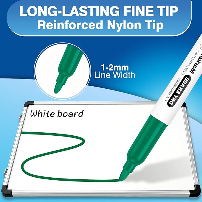 SFAIH Green Dry Erase Markers Fine Tip - 12 Pack Whiteboard Markers Standard Set For Sustainability, Sports Coaching, Financial Charts & Boards | Low-Odor