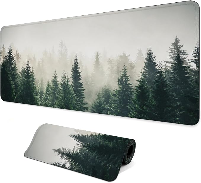 Gaming Mouse Pad with Anti-Slip Rubber Base, Extended Large Computer Mouse Mat with Stitched Edges, Long XL Anime Mousepad for Laptop and Keyboard, 31.5 x 11.8 inch (Forest Tree)