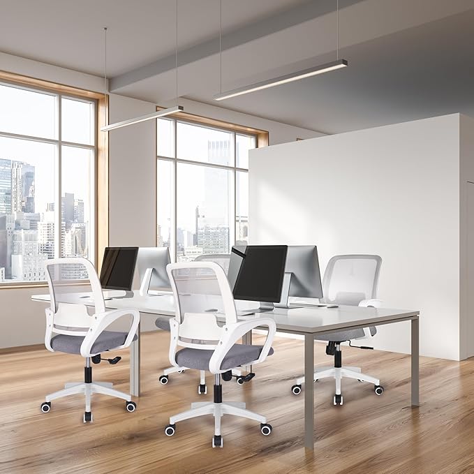 NEO Chair Office Desk Ergonomic Mesh Computer Chair with Lumbar Support Adjustable Height Swivel Rolling Wheels Comfy Mid Back Task Chair for Home Bedroom Vanity Study (Grey)