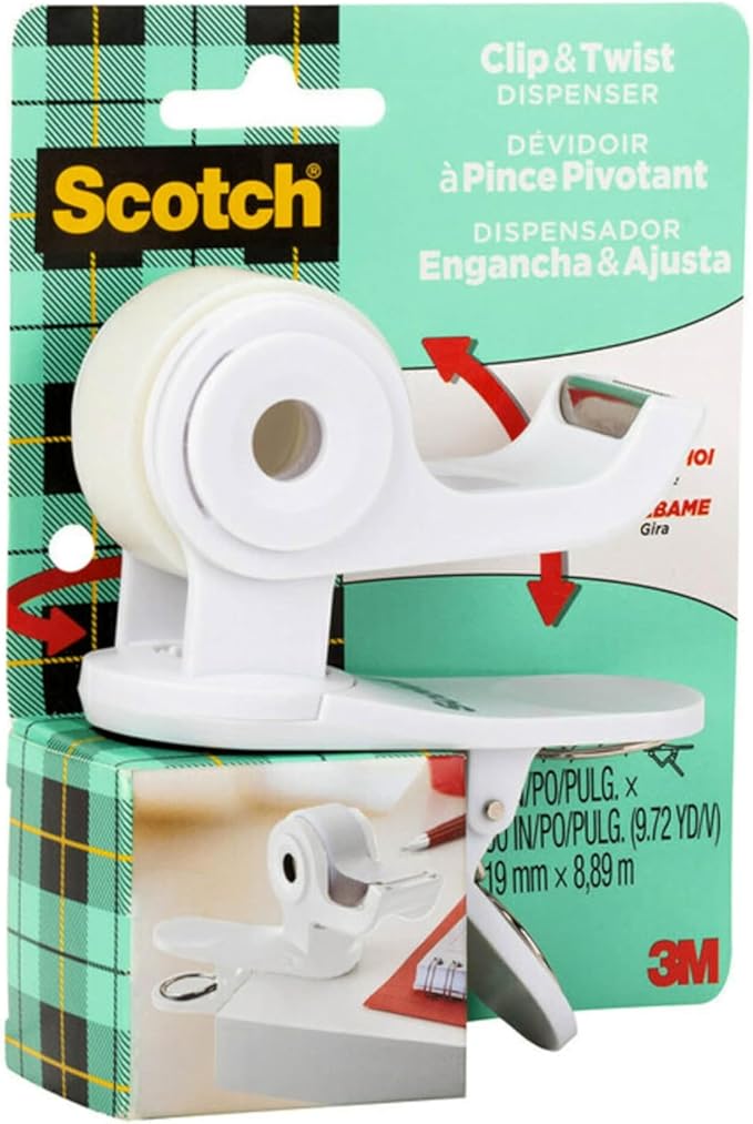 Scotch Desktop Tape Dispenser, White, Great for Gift Wrapping, 1 Dispenser (C19-CLIP-W-CCW)