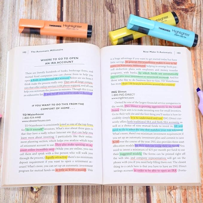 TWOHANDS Highlighter,Chisel Tip Marker Pen,6 Assorted Pastel Colors,H2007