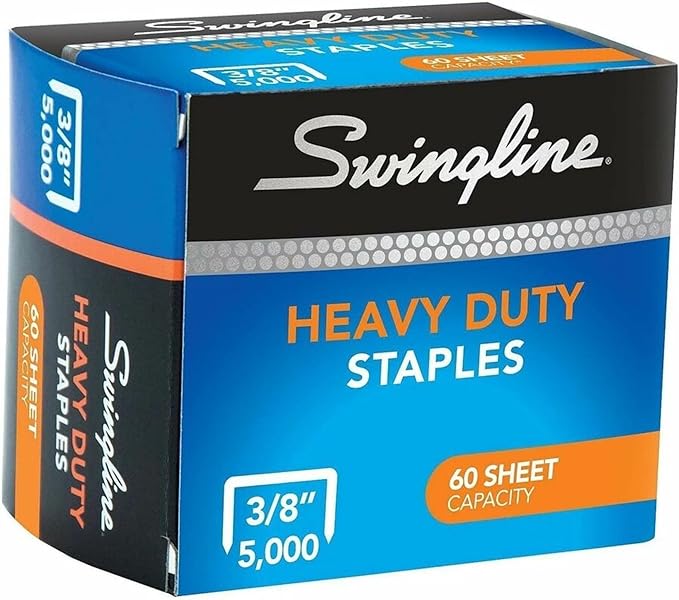 Swingline Staples, Heavy Duty, 3/8" Length, 60 Sheet Capacity, 100/Strip, 5000/Box, 1 Pack (79398)