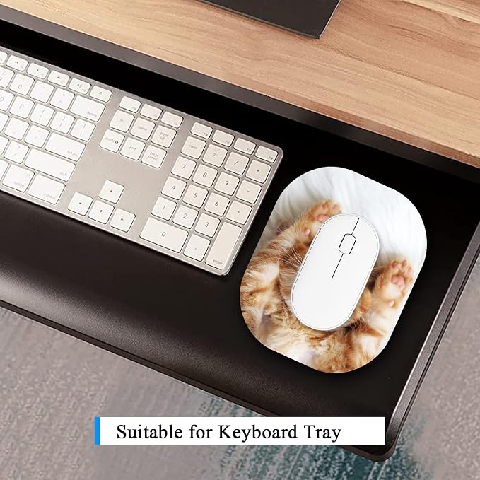 Small Mouse Pad 6 x 7 Inch, Oval Mini Mouse Pad with Non-Slip Rubber Base, Waterproof Compact Mouse Mat for Laptop Computer Wireless Mouse Keyboard Tray Home Office Travel, Cat