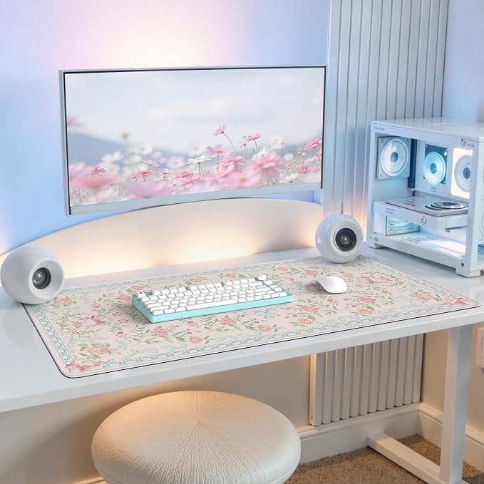 iCasso Desk Pad Blue,Aesthetic Mouse Pad for Laptop | Non-Slip Keyboard Mats,Cute Girly Desk Mats with Stitched Edges, Extra Large Desk Cover Protector for Gaming