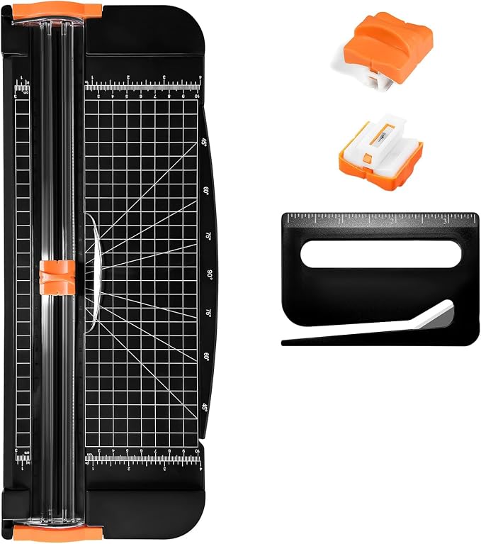 12-Inch A4 Paper Cutter 3-Piece Set with Automatic Safety Guard, Precision Side Ruler, Non-Slip Base – Ideal for Craft Paper Gift Cards Coupons Labels Photos – Durable Black Trimmer for Home & Office