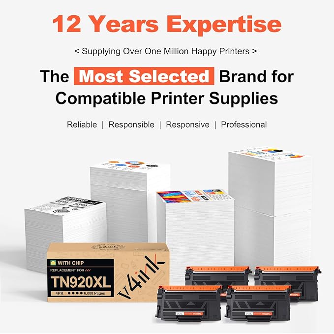 TN920XL 920XL Toner Compatible for Brother Printer HL-L6210DW Black 4 Pack | for Printer HL-L6210DW MFC-L5915DW HL-L5210DW MFC-L5710DW HL-L5210DN L5210DWT L6310DW L6210DWT MFC-L6810DW, Yield 6000 Pages