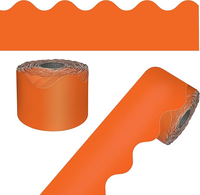Carson Dellosa Education 65Ft of Orange Bulletin Board Borders, 1 Roll of Scalloped Trim for Rolling Whiteboard, Cork and Posterboard, Halloween, Party Decorations, and Classroom Decor