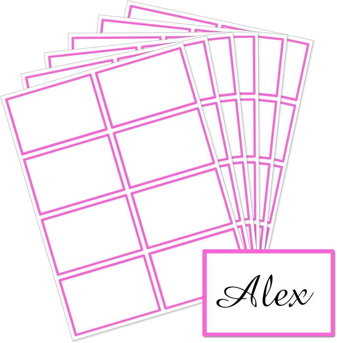 Starboling Pink Plain Name Tag Stickers, 200 Pcs 3"x2", Colorful Border, Office, School & Home