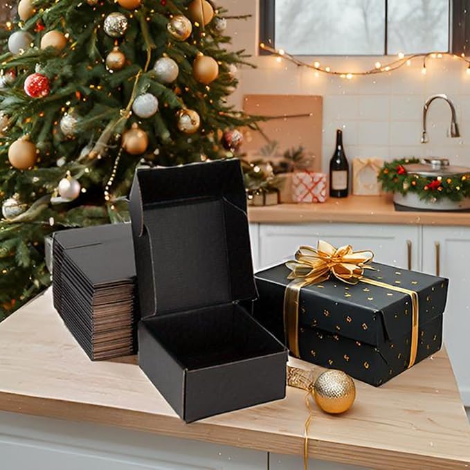 Small Shipping Boxes 8x8x4 Inch (25 Pack) - Sturdy Black Corrugated Cardboard Boxes for Small Business, Ecommerce, Mailing & Packaging | Recyclable Gift & Storage Boxes