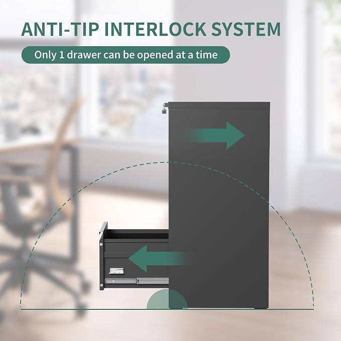 3 Drawer File Cabinet with Lock,Metal File Cabinet for Home Office | Black Vertical Filing Cabinets Heavy Duty Office Storage Cabinets for Letter/Legal/A4/F4 Size File, Assembly Required