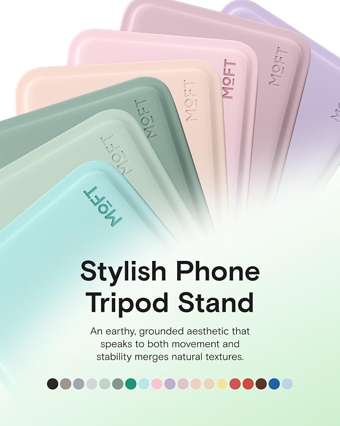 MOFT Phone Stand, Magnetic Phone Tripod Stand Stain-Resistant MOVAS Leather & Angle Adjustment & Strong Magnets Tripod for iPhone 17/16/15/14/13/12 (Included Metal Ring)-Seafoam