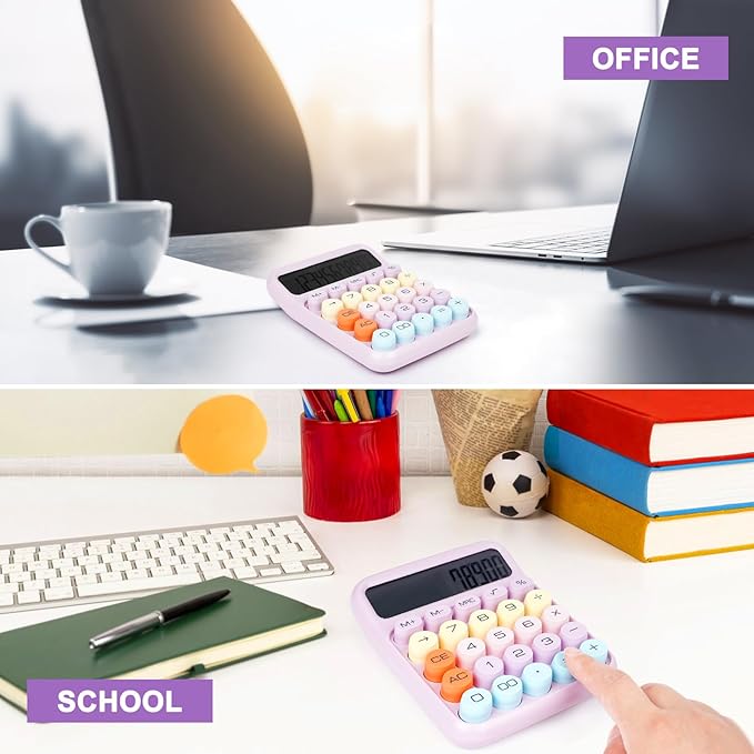 Mechanical Switch Calculator with Big Buttons, Calculators Desktop, 12 Digits, Large LCD Display, Desk Calculator, Cute Pink Calculators for Teachers Students Basic Office (Purple)