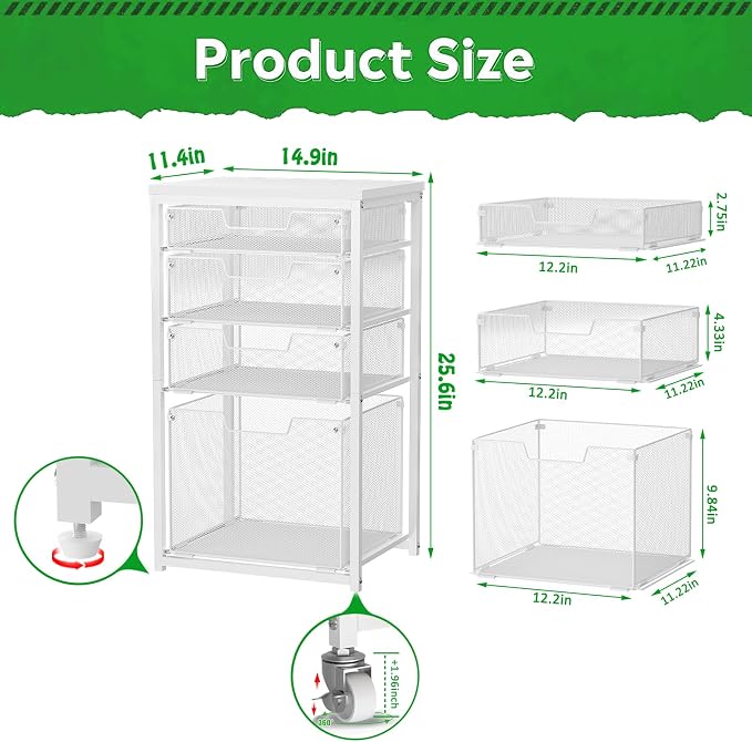 Sbanmao 4 Drawer Rolling File Cart with Wheels, Mobile Filing Cabinet for Home Office, Hanging File Organizer, Under Desk Storage, Multifunctional Utility Cart Printer Stand, White