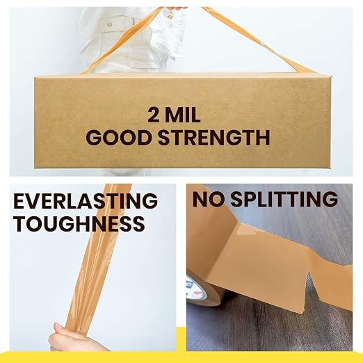 ADHES Brown Packing Tape with Dispenser, 1.88 Inch x 55 Yards | 6 Rolls Heavy Duty Shipping Tape for Moving Boxes, Packaging and Storage, Strong Adhesive