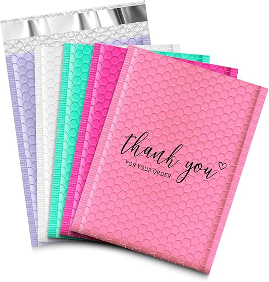 JinRuiKJ Multicolored1 Bubble Mailers 4x8" 50 Pack, Padded Envelopes, Cushioning Padded Shipping Envelopes for Jewelry, Makeup - Pink, White, Green, Purple, Rose Red
