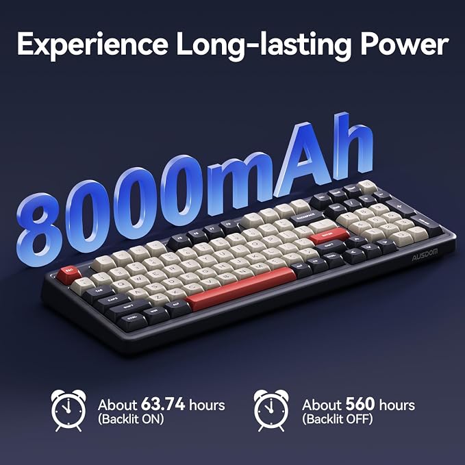 AUSDOM H98 Wireless Bluetooth Mechanical Keyboard, BT5.3/Type-C/2.4G Tri-Mode Hot Swappable Custom Gaming Keyboards, Gasket, RGB, Numpad, Computer Keyboard for Mac/Win/Office, 98 Keys(Click Sound)